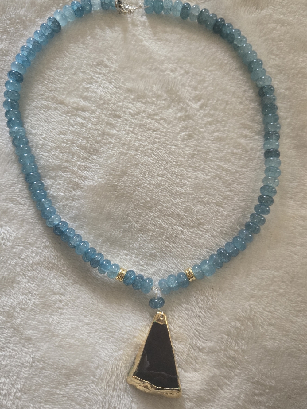 Blue Handcrafted Gemstone Beaded Necklace with vintage brown agate Pendant